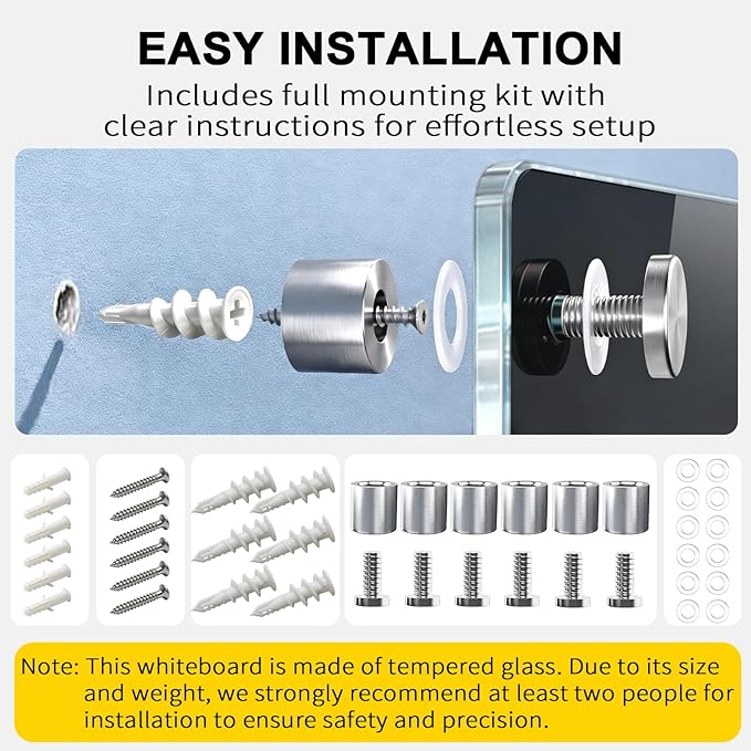 AFMAT Magnetic Glass Whiteboard, 96" x 48" Glass Dry Erase Board, 4mm Tempered Glass w/Strong Magnetic Surface, Large White Board for Wall, Frameless Wall Mounted Black Board for Office Home School