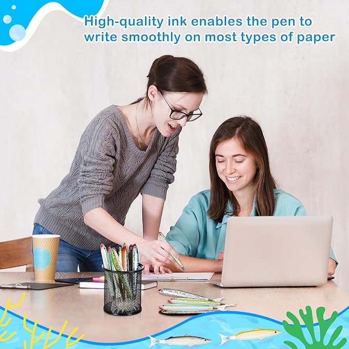 Outus 12 Pieces Fish Pens Fishing Birthday Party Favors Decoration Writing Ballpoint Pens for Office Valentine Day Chinese New Year Gifts (Glittery)