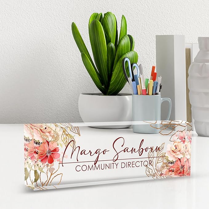 Custom Name Plate for Desk Desk Name Plate Personalized, Office Desk Decor for Women & Men, Employee Appreciation Gifts The Office Gifts for Boss, Manager, Teacher, Nurse, Lawyer, Flower 5