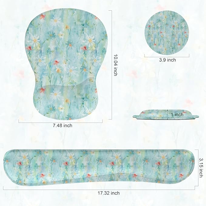 Wrist Rest Support for Mouse Pad Keyboard Set Circle Coaster Gaming Mouse Pad Ergonomic Gel Memory Foam Set for Computer, Laptop, Office, Pain Relief, Comfortably Typing Green KM-36