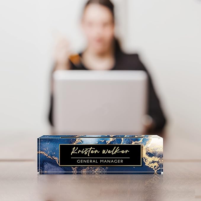 Custom Name Plate for Desk, Desk Name Plate Personalized, Office Decor for Women Men, Acrylic Desktop Accessories, Office Gifts for Coworkers Boss Teacher, Employee Appreciation Gifts (Blue Coast)