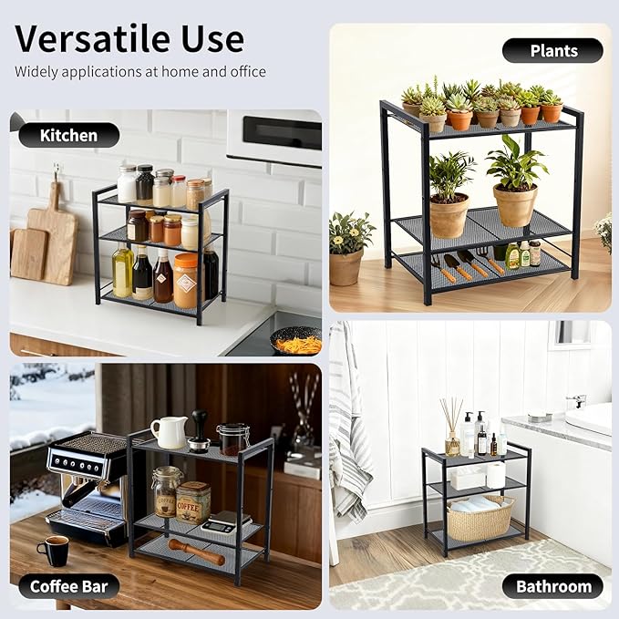 Desktop Shelf Organizer, 3-Tier Office Storage Rack, Adjustable Metal Bookshelf for Top of Desk, Desk Organizer for Office, Home, Dorm and Small Spaces (Black)