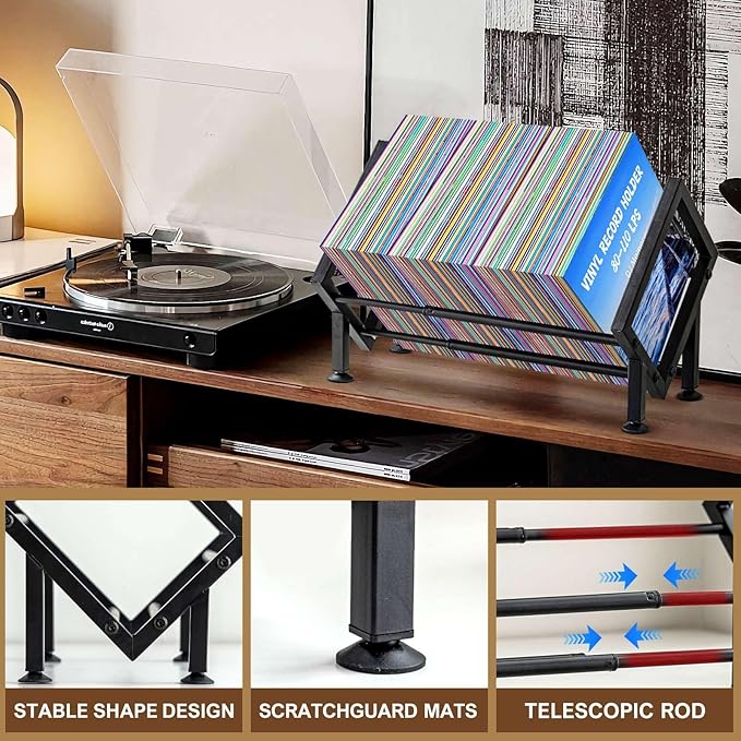 Adjustable Desktop Bookshelf for Desk Book Organizer, Tilting Tabletop Bookshelf in Office Home/Bedroom, Vinyl Record Storage Holder Book Rack for Magazine/CDs/Books/Vinyls Display (Patent Pending