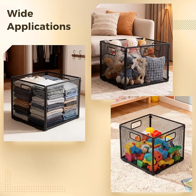 2 Pcs Heavy-Duty Metal Hanging Folder Organizers, 12.2 in Space-Saving Stackable File Crates for Hanging Folders, Portable & Foldable Multiuse File Folder Box with Handles, Black