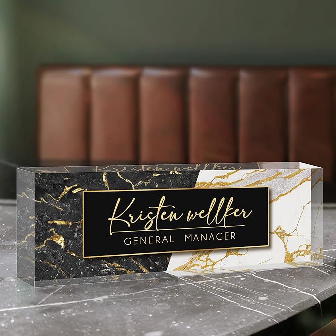 Personalized Office Name Plate for Desk, Custom Employee Appreciation Gifts, Acrylic Desk Name Plate Funny, Desk Decorations Gift, Acrylic Desk Ornaments (Style-Black)