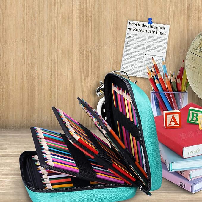 220 Slot Colored Pencil Case Pen Bag with Zipper for Artist Storage Organizer for Watercolor Pencil Gel Pen Marker Highlighter Large Capacity Handy Pencil Holder (Green)