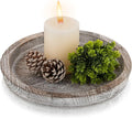 Hanobe Decorative Tray for Coffee Table: Round Candle Plate Holder Centerpieces for Dining Room Kitchen - Wooden Farmhouse Tray Vintage Home Decor