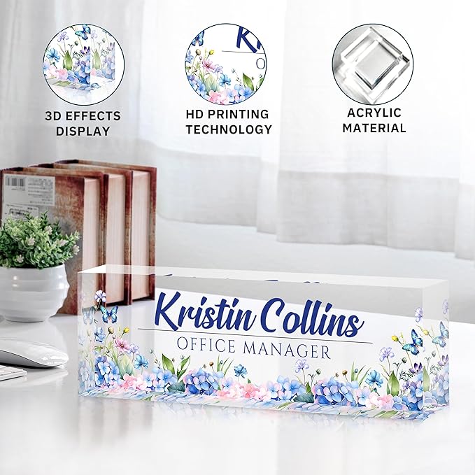 Custom Name Plate for Desk, Personalized Desk Name Plate on Clear Acrylic Glass, Appreciation Gifts for Teacher Employee Boss Coworkers Nurse, Office Desk Accessories for Women Men (Turquoise)