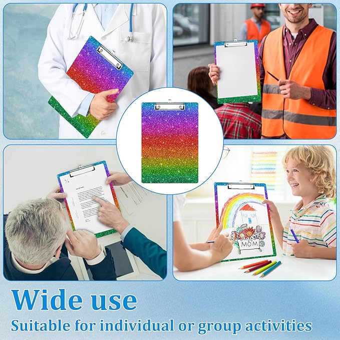 Rainbow Glitter Clipboard Decorative Clip Board with Metal Clip A4 Standard Size 12.5" X 8.7" for Teacher Students Nurses Office