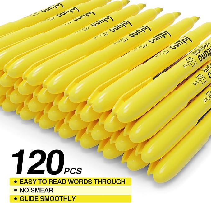INTUNO Yellow Highlighters, 120 Count, Chisel tip, Suitable for Office Supplies, School Supplies, and Home Office Essentials