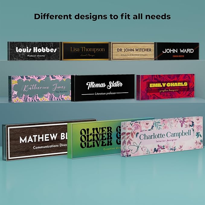 EGD Thick Clear Acrylic Desk Name Plate Personalized I Office Desk Accessories I Custom Name Plate with Multiple Design Options (10 x 3.5 Inch) (5. 1/2" Thick Clear Acrylic Color)