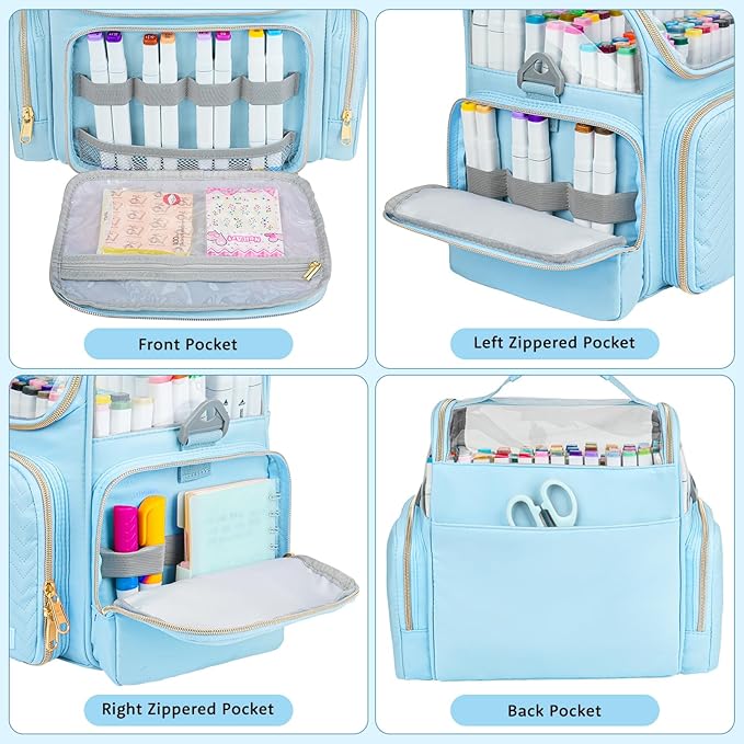 Large Marker Organizer Case for 200-300 Markers,Travel Marker Storage Bag with Dividers and 4 Pockets,Marker Organizer Holder for Paint Brushes,Colored Pencils and Other Art Supplies,Bag Only,Blue