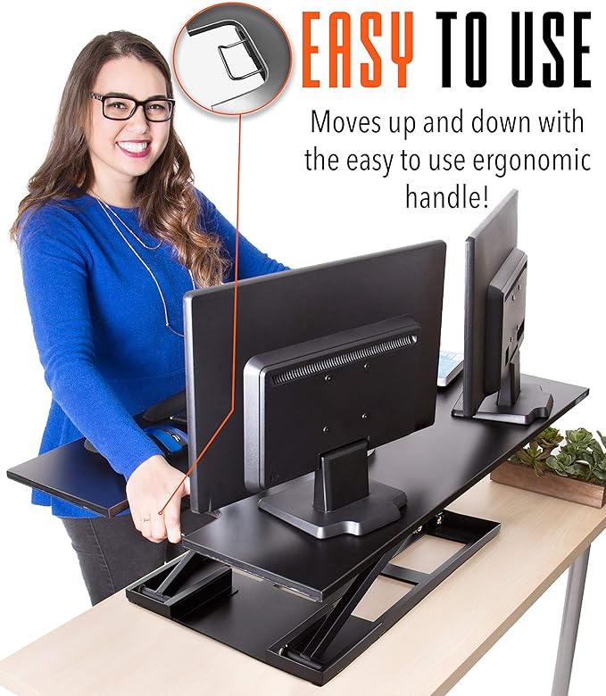Stand Steady X-Elite Pro XL, Ergonomic Adjustable Height Standing Desk Converter, Extra Large Sit to Stand Laptop Desk Riser, Easily Fits 2 Computer Monitors, Raises Desk Height 7 to 16-inches (Black)