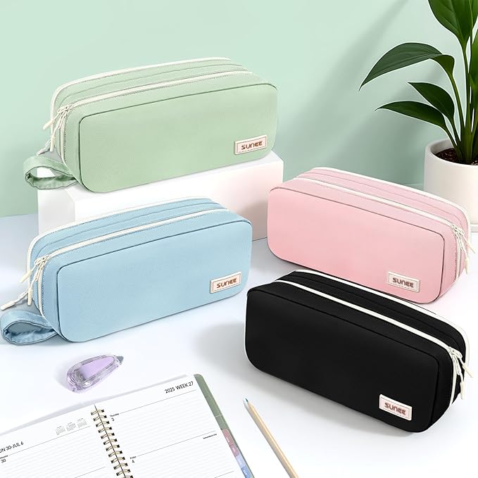 SUNEE Pencil Case, Large Capacity Pencil Pouch, Aesthetic Pen Bag Office Stationery Organizer Simple Sturdy Multifunctional for Teen Girls Women Men, Green