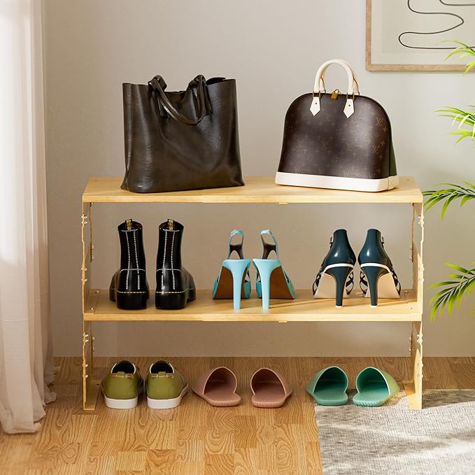 Adjustable Metal Bedside Shelf – Stackable Shelf for Bedroom, Living Room, Office, Space-Saving Storage Organizer, Easy Assembly，Sleek Matches Any Decor(2PACKS/Burlywood)