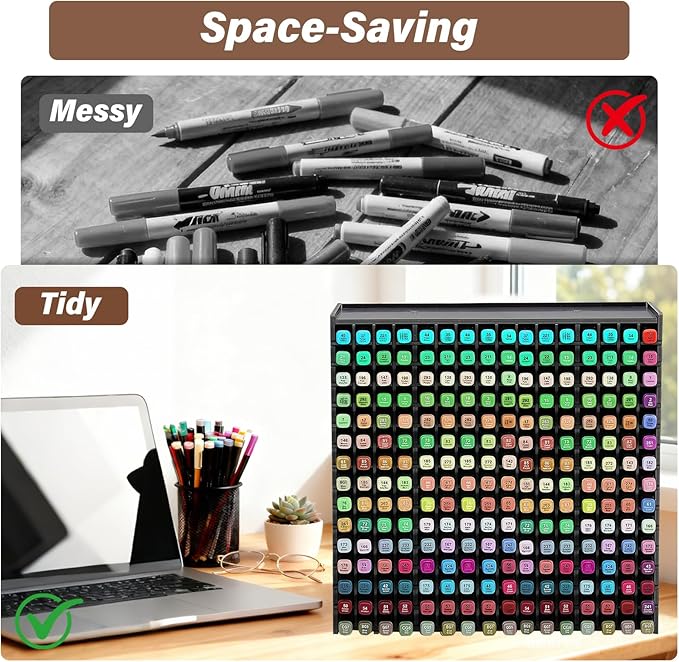 Marker Organizer,240-Slots Marker Holder with Adjustable Divider, Desk Markers Storage Organizer for Pens Colored Pencils Art Brushes Home Office Art Room and Classroom
