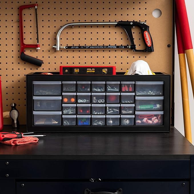 IRIS USA Plastic Storage Drawers, 26-Drawer - 2 Pack, Stackable Teacher Toolbox, Small Parts Organizer Cabinet for Sticker Crayon Bead Building Bricks, Tool Hardware Screw Garage Storage Bins, Black