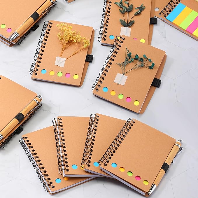 Chuangdi 10 Sets Employee Appreciation Gifts Bulk, Inspirational Kraft Spiral Notebooks with Sticky Notes and Bamboo Pens, Motivational Team Gifts for Office Staff, Coworker, Teachers, Students