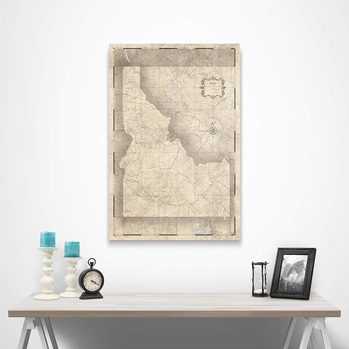 Push Pin Idaho Map Board - With Push Pins to Mark Idaho Travels - Handmade in Ohio, USA - Design: Rustic Vintage