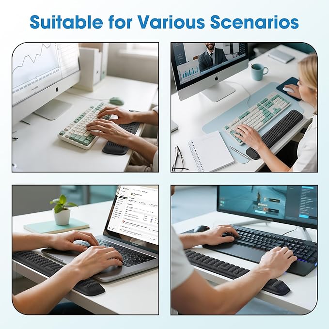 MEKASS Keyboard Wrist Rest, Soft Memory Foam Wrist Support for Keyboard, Keyboard Hand Rest Pad for Wrist Pain Relief, Keyboard Wrist Guard for Long Hours of Work, Gaming, Studying（Classic Black）