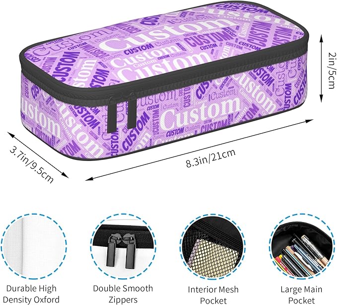 Custom Pencil Case with Name, Personalized Pen Bag Add Your Image Text, Large Storage Students Stationery Pen Box with Zipper Durable Pencil Box for Girls Boys Office School