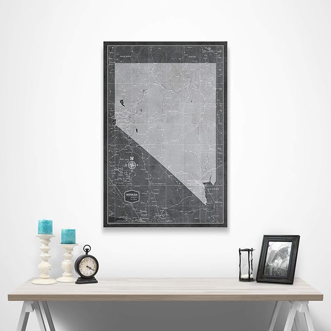 Push Pin Nevada Map Board - With Push Pins to Mark Nevada Travels - Handmade in Ohio, USA - Design: Modern Slate