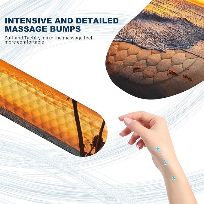 Ergonomic Mouse Pad and Keyboard Wrist Rest with Massage Design, Space-Saving Mouse Pad Wrist Support, Memory Foam Wrist Rest with Non-Slip PU Base for Computer Desk, Beach