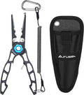 FLISSA 7.5 Inch Lightweight Fishing Pliers, Titanium 6Al-4V Jaw and Tungsten Carbide Line Cutters, Safety Lock Fish Pliers with Aluminum Handle, Sheath & Lanyard, Fishing Gear Gifts for Men