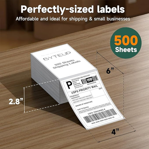 4x6 Direct Thermal Labels for Shipping, 500 Sheets Fanfold, Commercial Grade Permanent Adhesive, Compatible with Thermal Printers for Packages and Mail,Doesn't Compatible with Dymo
