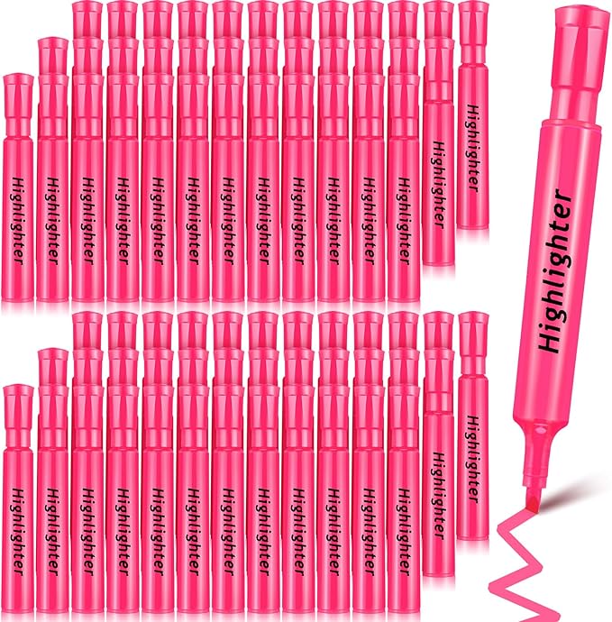 Qilery 72 Pack Highlighters Bulk, Tank Style Chisel Tip Highlighters Markers Pack Quick Drying for Adult Coloring, Home Office Supplies (Pink)