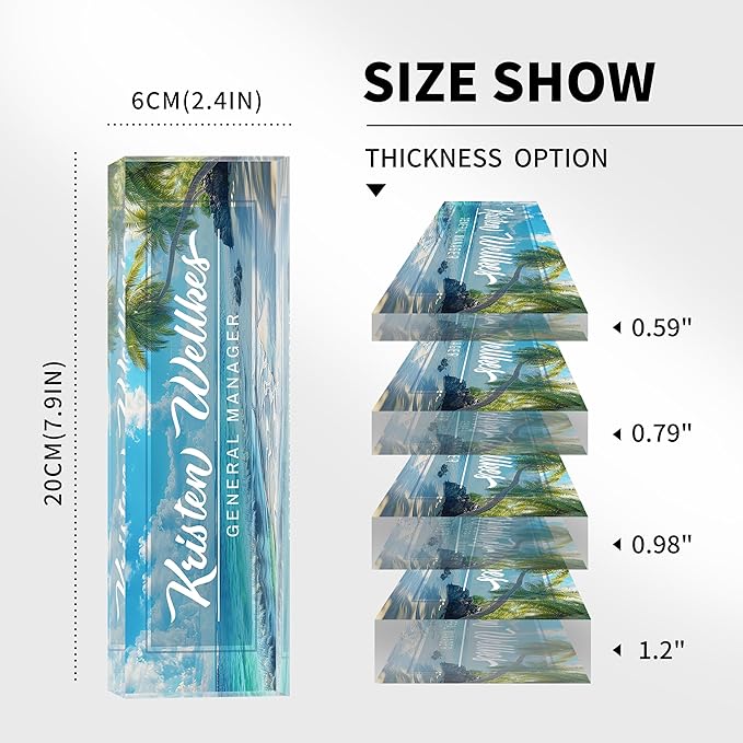 Personalized Office Name Plate, Custom Name Plate for Desks, Office Desk Decorations Gift for Women Men, Acrylic Desk Name Plate for Teacher Coworkers Staff Boss (Summer Sea Breeze)