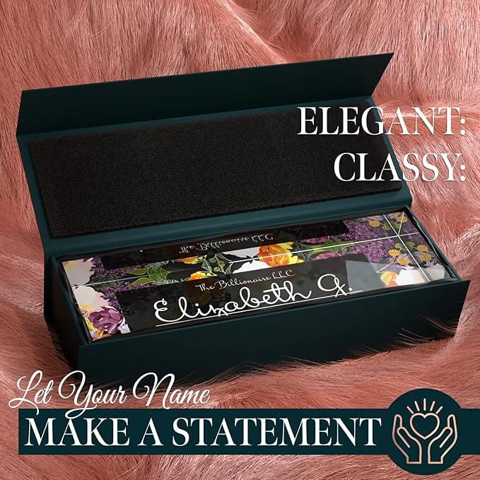 Desk Name Plate Personalized, Custom Name Plates 2½/x8 Inches, Thick Crystal-Clear Acrylic, Gift Box, Office Desk Decor. USA Made by ACRYLUXE (Vaseful)