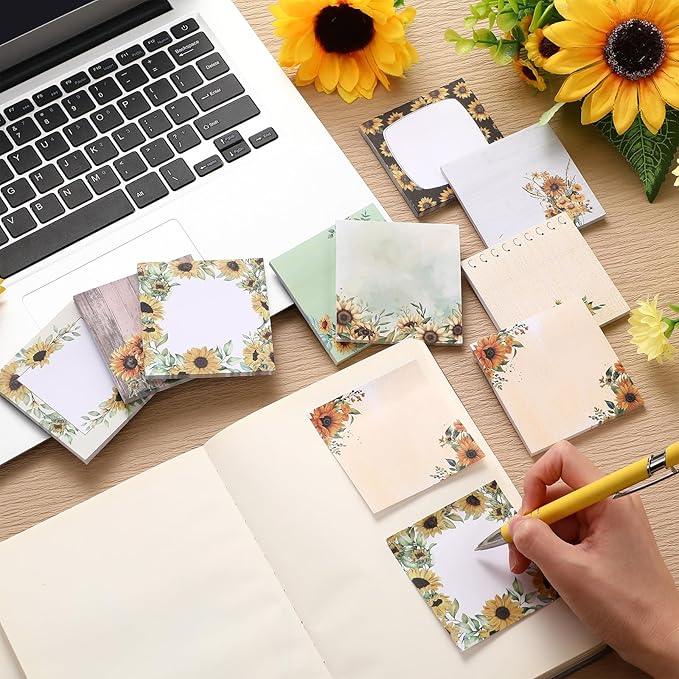 9 Pads Sunflower Sticky Notes Cartoon Self Stick Notepads 3x3 Inches Notes Adhesive Memo Pad Office Decor Gifts for Students School Teacher Office Meeting