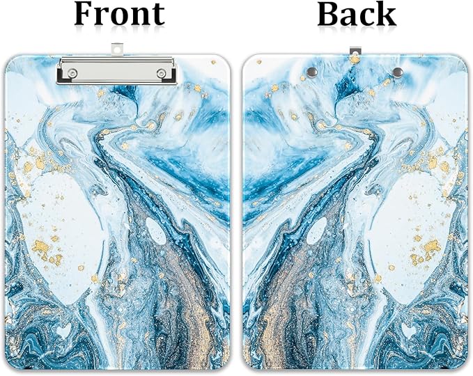 Rimilak Plastic Clipboards with Metal Clip, A4 Letter Size 9 x 12.5 in, Office Decorative for Students Women Men and Kids, Cute Custom Pattern, Blue Marble