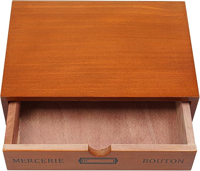 Stackable Wooden Desk Organizer 1 Drawer Retro Brown Modular Storage Boxes for Home Office, Makeup, Stationery - No Assembly Required