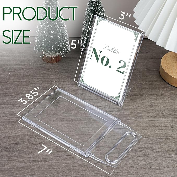 10 Pack 3x5 Inch Small Sign Holder Vertical, Double-Sided Usage with Swivel Base for Table Display, for Office, Store, Restaurant, for Number/Name/Food Label Display, Note