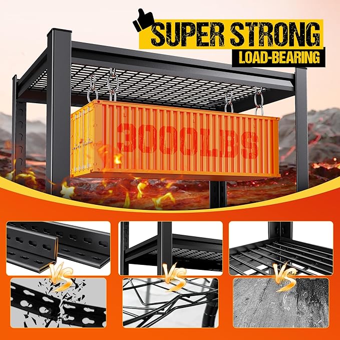 72" H Garage Shelving Heavy Duty Storage Shelves, 5-Tier Adjustable Metal Shelving Unit, Utility Garage Organizer Shelf for Basement, Pantry, Warehouse, Supermarket, 59" W x 19.7" D x 72" H