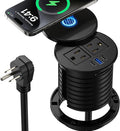 3 Inch Desk Power Grommet with 10W Wireless Charger, 20W USB C Fast Charging Station,2 AC TR Outlets, Round Flush-Mount Recessed Power Strip for Conference Rooms, Office Tables, Furniture, 6FT Cord