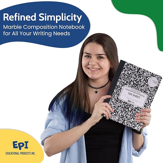 EPI 12 Pack College Ruled Composition Notebook Black - 200 Pages (100 Sheets), 9-3/4 x 7-½ - Classroom Back to School Supplies, Heavy Duty, Durable Hardcover Office Notebooks, Sewn