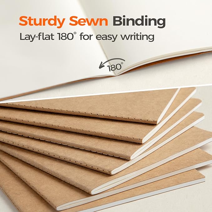 Foliom 24 Pack Kraft Notebooks Bulk A5, 60 Pages Blank Unlined Journals, 8.3x5.5 Inches, Natural Kraft Cover Composition Notebooks for School Office Students Artists