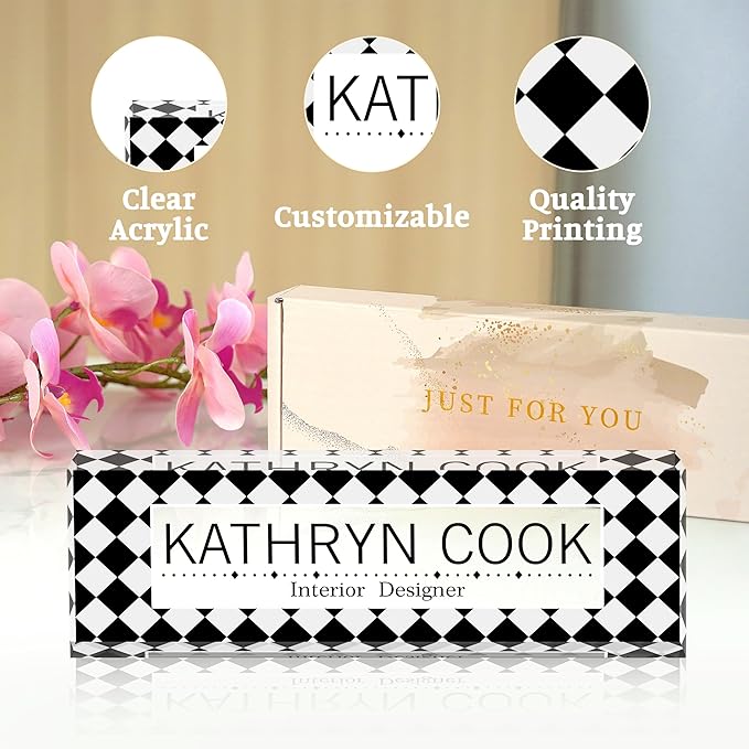 Personalized Name Plate for Desk - Office Gifts for Teacher, Boss, Employee Appreciation - Desk Decor (Chessboard1)