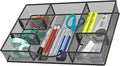 Desk Drawer Organizer Tray, Metal Mesh Drawer Organizers Office, 6 Adjustable Compartment, Desk Organizer Tray for Home Office 12 x 8.26 x 1.96 inch, Black, 1 Pack