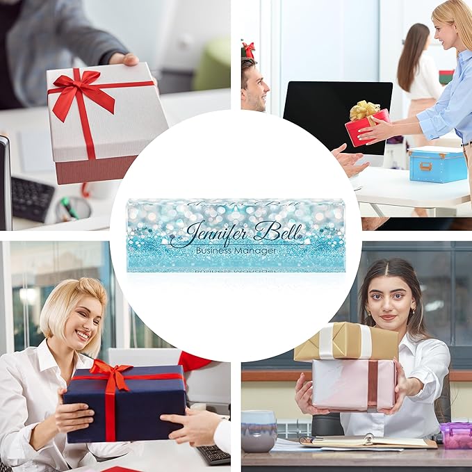 Personalized Name Plates for Office - Gifts for Teacher, Boss, Employee Appreciation - Office Desk Decor (Fancy Blue)