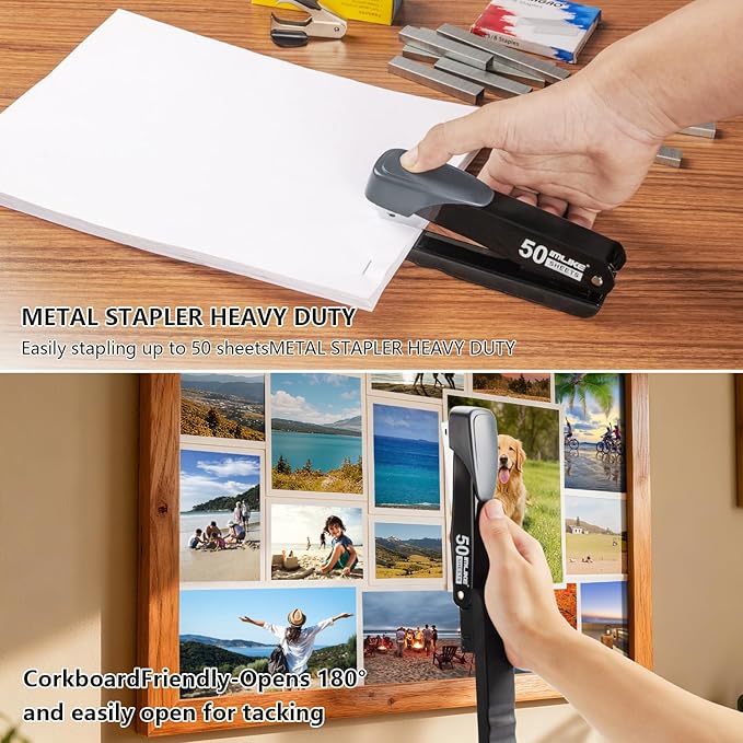 IMLIKE Metal Stapler Heavy Duty 50 Sheet Capacity, Full Strip Staplers for Desk with 6000 Staples and Staple Remover,No Jam, Non-Slip for Office & Classroom, Black