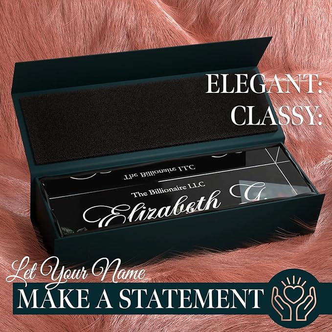 Desk Name Plate Personalized, Custom Name Plates, 2½/x8 Inches, Thick Crystal-Clear Acrylic, Gift Box, Office Desk Decor. USA Made by ACRYLUXE (Florist)