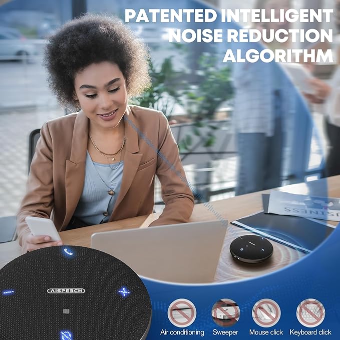 AISPEECH M4 Bluetooth Speakerphone Conference Microphone with AI Noise Reduction Full-Duplex AI Transcription USB Speakerphone 360° Voice Pickup Conference Speaker Home Office for Teams/Zoom, Black