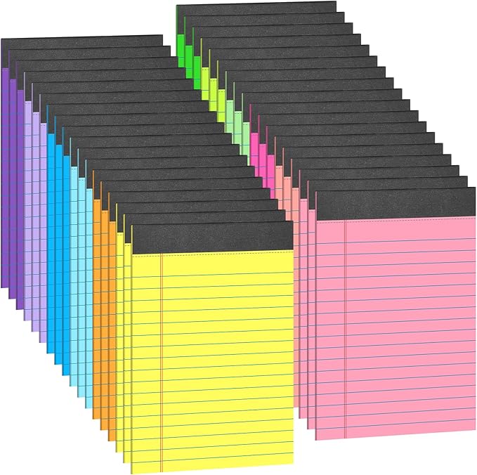 Oleitodh 36 Pack Legal Pads Bulk 12 Colors, Narrow Ruled Notepad 5x8, Multicolor Small Notepads 30 Sheet/notepad, Colored Mini Writing Pads with Sturdy Backboard, Perforated Lined Note Pads for Study