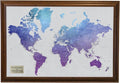 Personalized Vibrant Violet Watercolor World Travel Map with Brown Frame