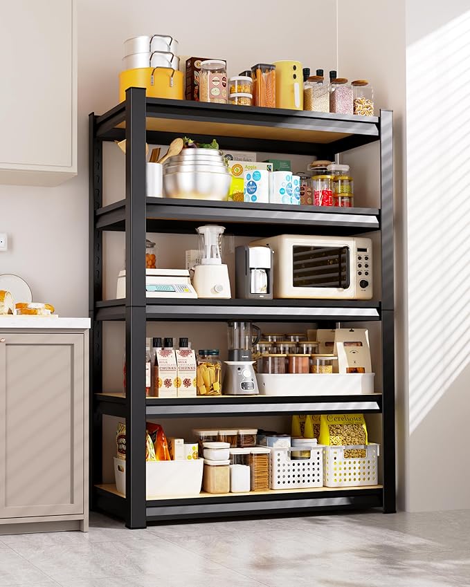 Set of 2 Heavy Duty Garage Shelving, 5-Tier Storage Shelves, 2000LBS Metal Shelf, Adjustable Shelving Unit, for Basement, Kitchen, Warehouse, Pantry, 15.7" Dx35.4 Wx71.2 H, Black