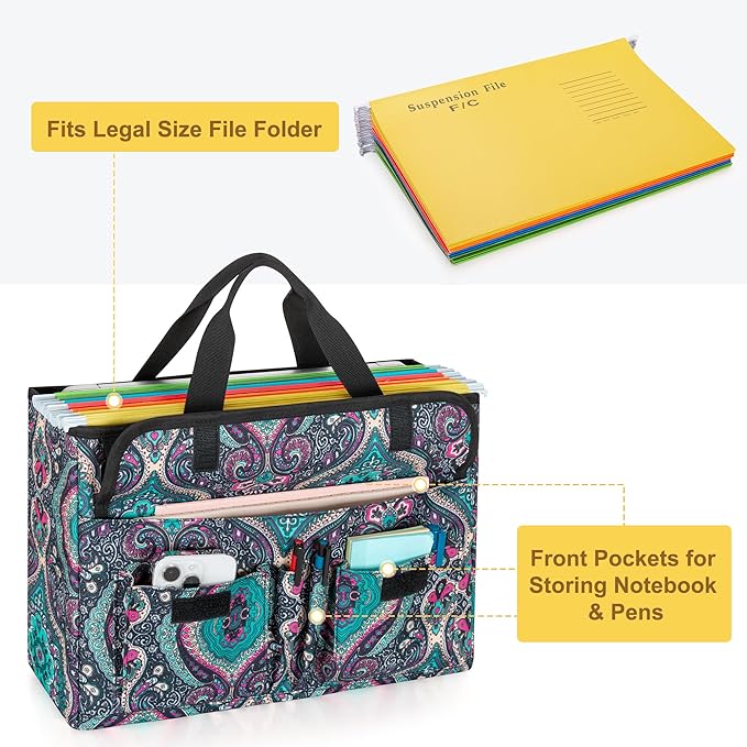 LoDrid Portable File Box with Handle, Foldable Bag for Legal Size File Folder, Separated Storage Laptop Layer (up to 15.6 Inch), Totem, Bag Only(Patent Design)